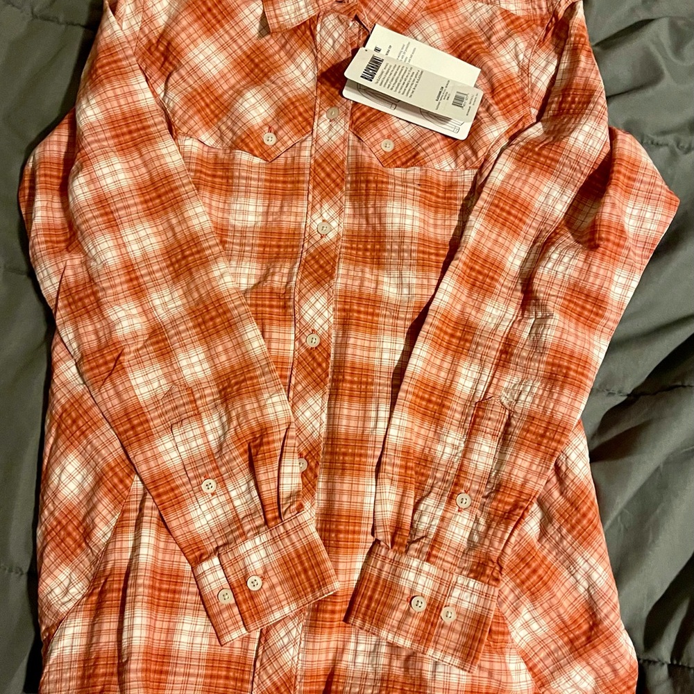 Blackhawk Medium Men's Orange Plaid Casual Button Down Shirt